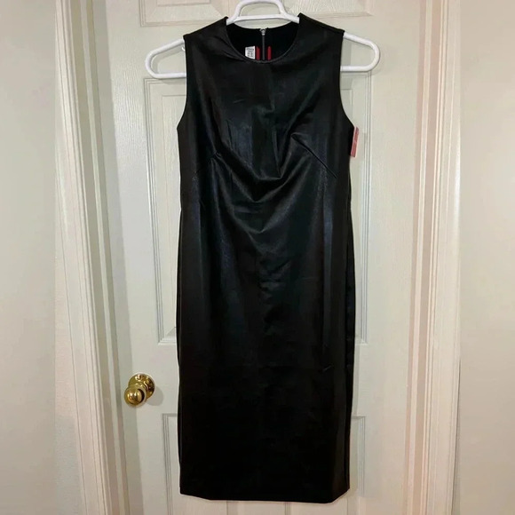SPANX Leather-Like Sleeveless Sheath Dress Luxe Black / S - Picture 2 of 11